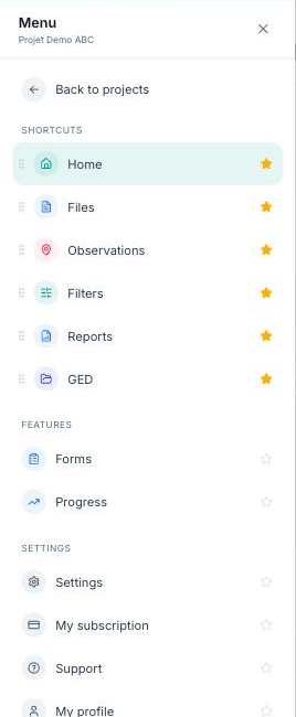 Side menu with “Settings” highlighted, at the bottom of the Settings section