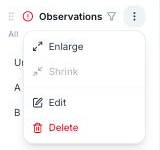 Widget menu with the Shrink option greyed out, at minimum size