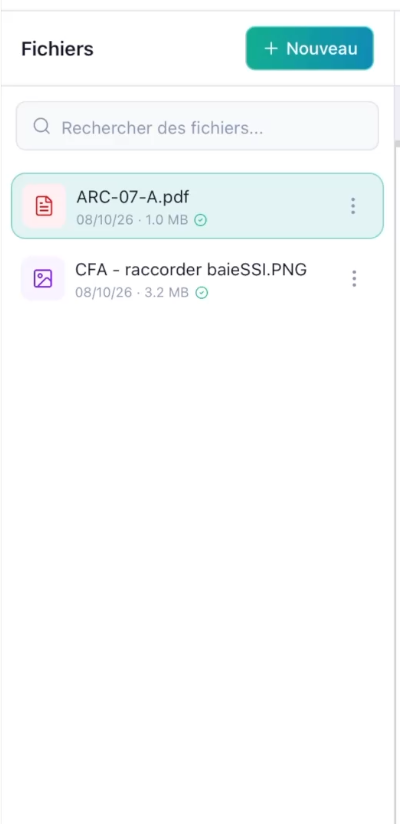Files tab with the New button at the top right and the list of the project's files