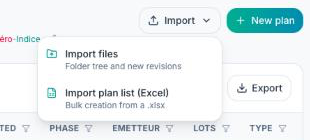 CDE Import menu: Import files, Import plan list (Excel)