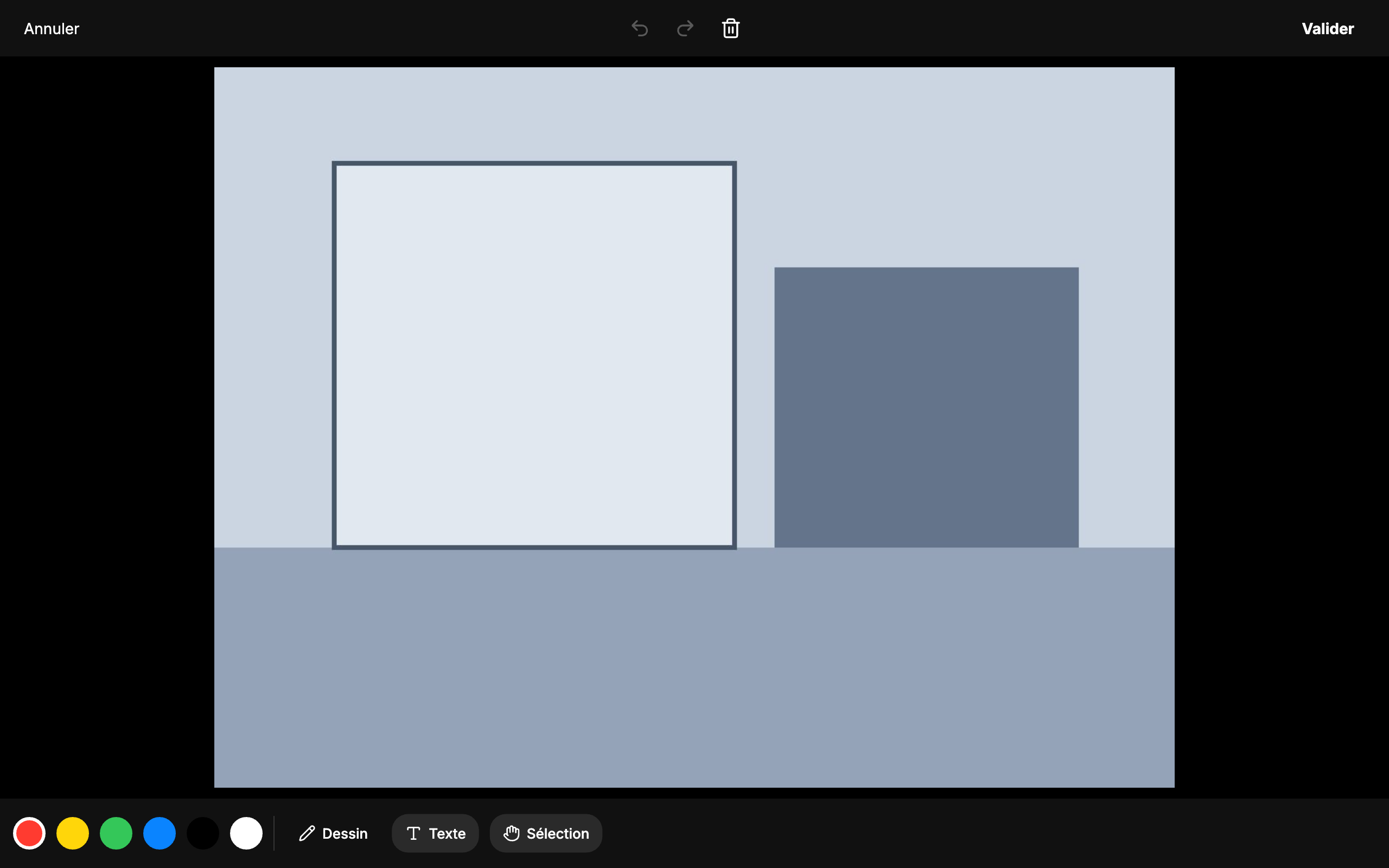 Photo editor with the Draw, Text and Select tools and the colour palette