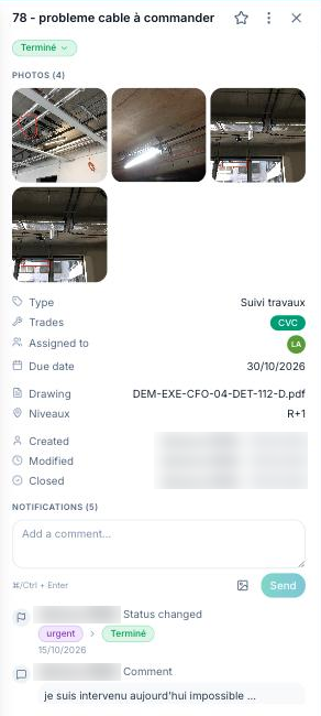 Observation record with the comment thread and the input area