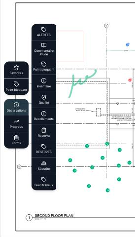 Plan with the Observations toolbar open and the type selection