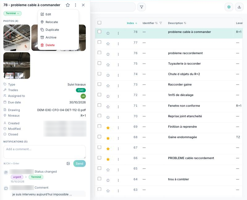 Open observation record with its editable fields