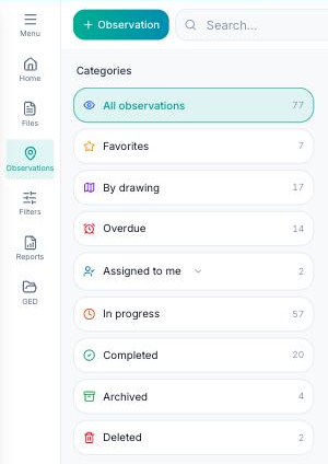 Observations page with the By drawing category in the list of categories