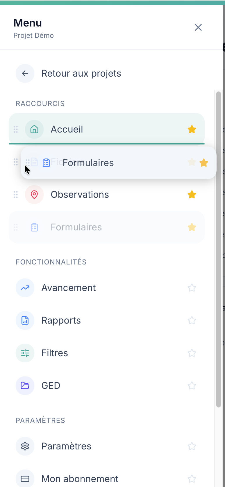 Glisser-déposer de « Formulaires » dans la section Raccourcis, sous « Accueil »